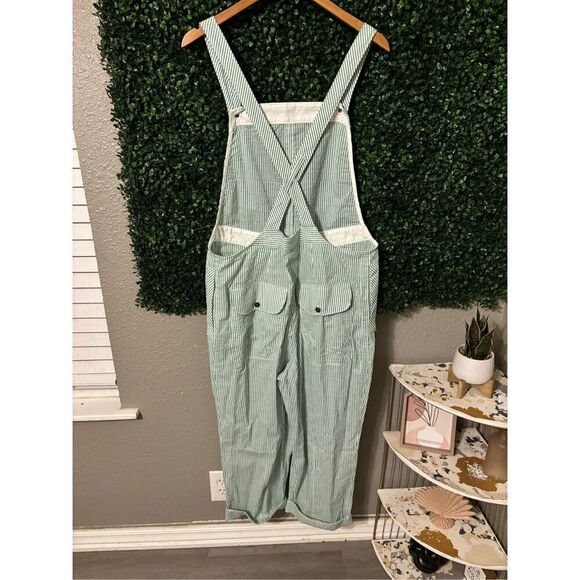 Free People NWT Salopette In Town Green Striped Overalls Sz Medium NWT - Picture 5 of 7